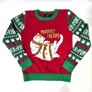 NWT Girl's Purrrfect Holiday With White Cat sweater